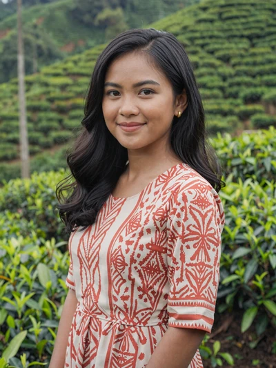 Ayu, 25-year-old Sundanese woman from Bandung in traditional batik, looking for American husband through dating site
