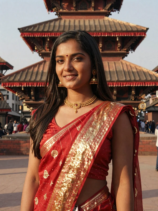 Beautiful Nepali woman in traditional dress in Kathmandu, representing Nepali mail order brides