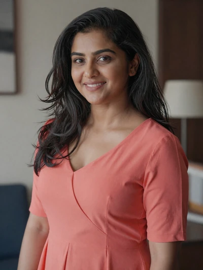 Priya, 27-year-old Indian woman from Mumbai with long black hair and radiant smile