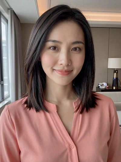Mei Lin, 26-year-old Chinese woman from Shanghai with straight black hair and confident smile