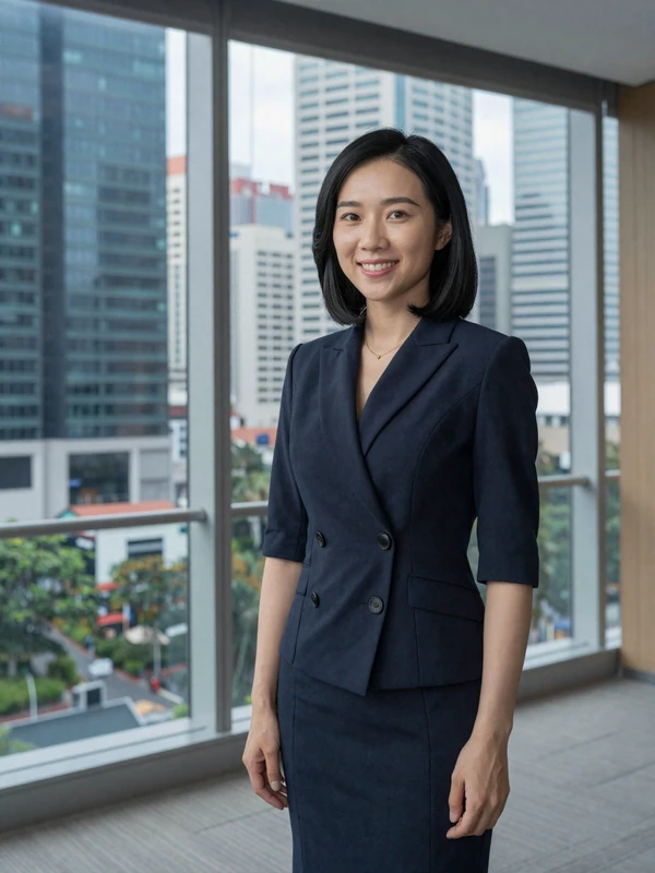 Sophisticated Singaporean woman in modern professional setting representing educated Singapore brides
