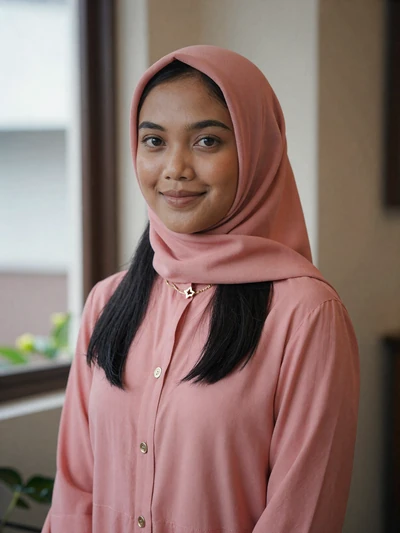 Siti, 26-year-old Indonesian Muslim woman from Jakarta wearing modern hijab, seeking American partner for serious relationship