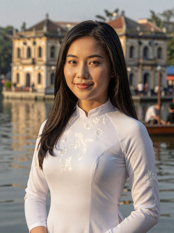 Beautiful Vietnamese woman in traditional ao dai dress in Hanoi