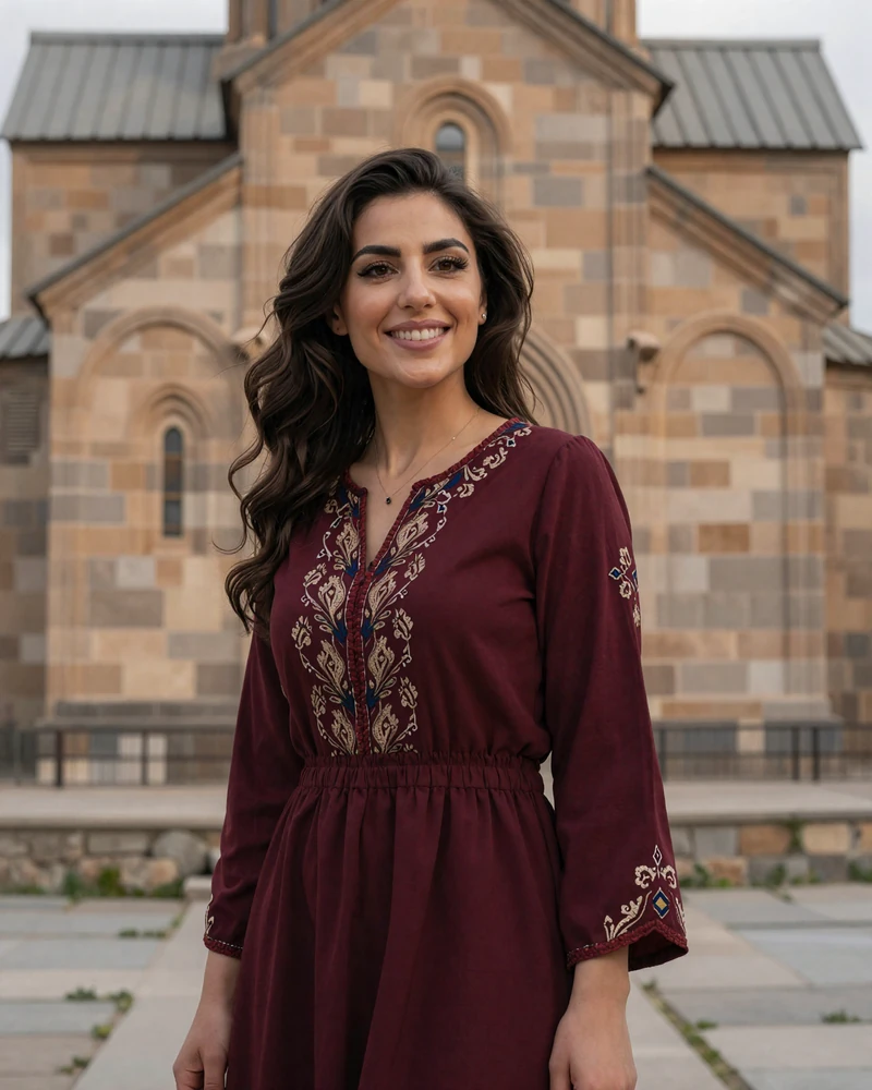Beautiful Armenian woman in traditional cultural setting representing Armenian mail order brides